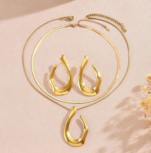3 tlg. Schmuckset mit Schlangenkette in Gold