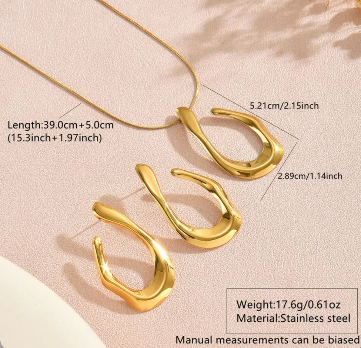 3 tlg. Schmuckset mit Schlangenkette in Gold