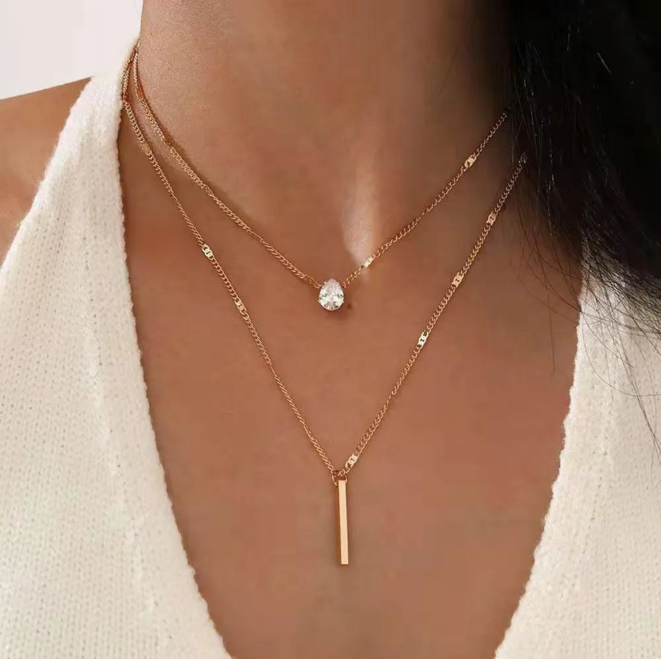 Doppel Kette mit Anhänger Gold