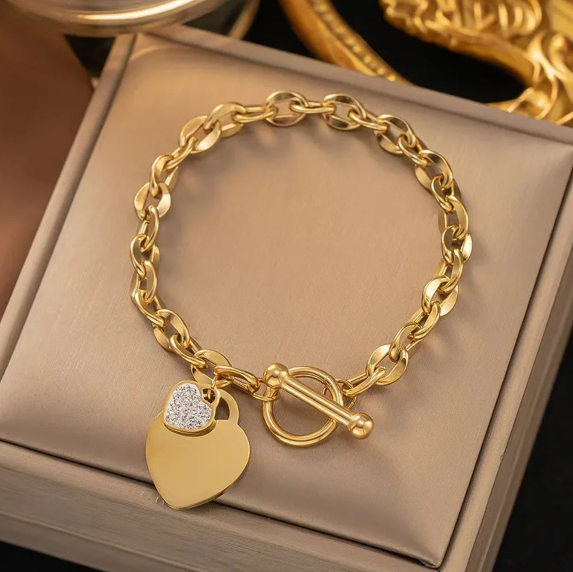 Doppel Herz Charmed Armband mit Strass / Gold und Silber
