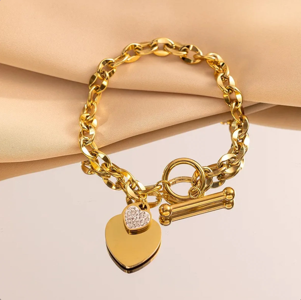 Doppel Herz Charmed Armband mit Strass / Gold und Silber