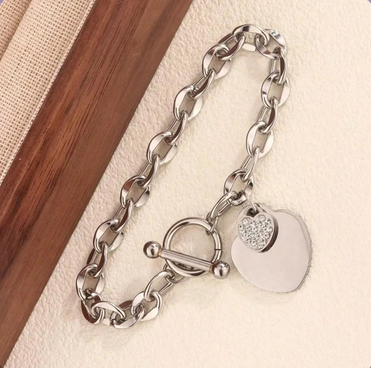 Doppel Herz Charmed Armband mit Strass / Gold und Silber